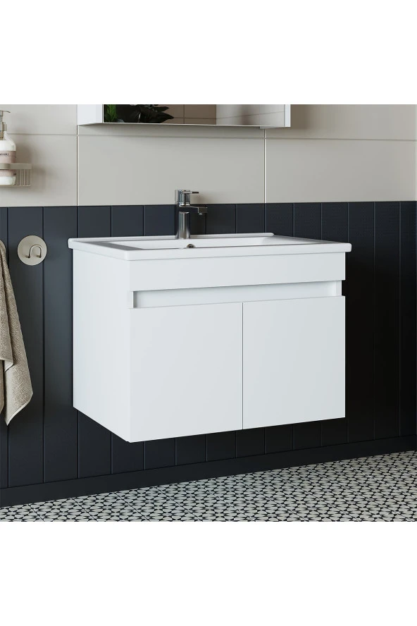 ROOMART Roomart Ld3 Ayaksız 2 Kapaklı Lavabolu Beyaz Mdf 65 Cm Banyo Dolabı ürün görseli 1