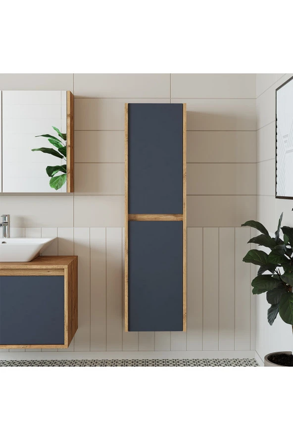 ROOMART Bd2 Ayaksız 2 Kapaklı Ahşap-antrasit 130 X 35 Cm Banyo Boy Dolabı