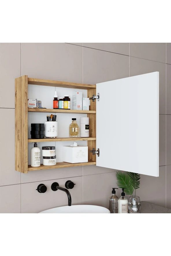 ROOMART Ad7 Kulpsuz Tek Kapaklı Ahşap-mat Beyaz Mdf 60 Cm Aynalı Banyo Üst Dolabı Banos1753 - Resim 2