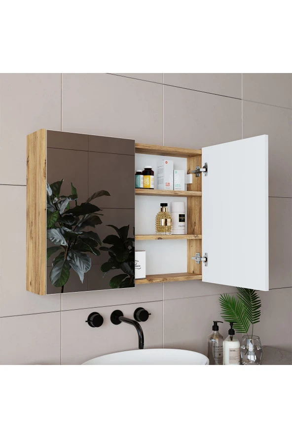 ROOMART Ad7 Kulpsuz Çift Kapaklı Ahşap-mat Beyaz Mdf 80 Cm Aynalı Banyo Üst Dolabı Banos1754 - 2