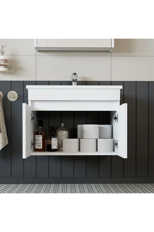 ROOMART Roomart Ld3 Ayaksız 2 Kapaklı Lavabolu Beyaz Mdf 65 Cm Banyo Dolabı - Resim 2