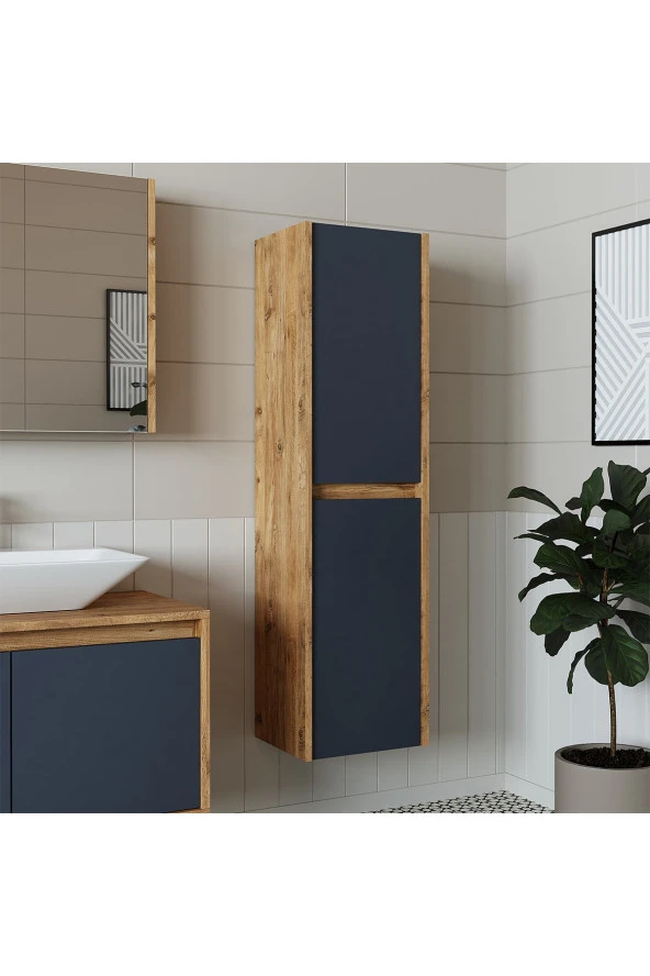 ROOMART Bd2 Ayaksız 2 Kapaklı Ahşap-antrasit 130 X 35 Cm Banyo Boy Dolabı - 2