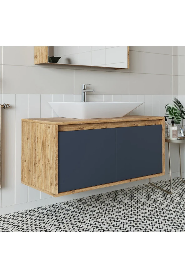 ROOMART Ld7 Ayaksız 2 Kapaklı Lavabolu Ahşap-antrasit Mdf 100 Cm Banyo Dolabı