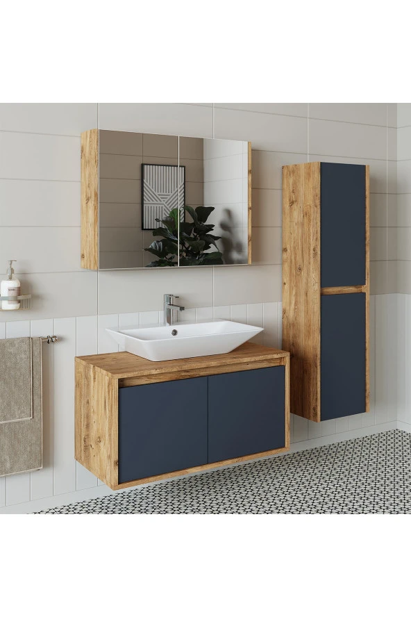 ROOMART Roomarttm7.3 Lavabolu Ahşap-antrasit Mdf 85 Cm Banyo Dolabı+ Aynalı Banyo Üst Dolabı+Boy Dolabı - 2