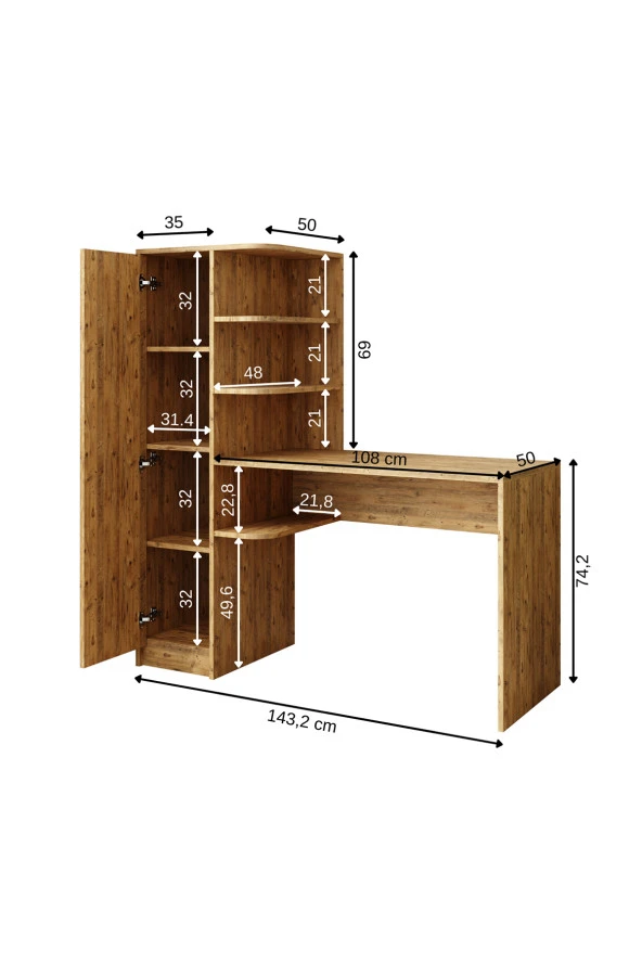 ROOMART ROMA RAFLI ÇALIŞMA MASASI , ÇALIŞMA OFİS MASASI SOL DOLAPLI ATLANTİK ÇAM - 2