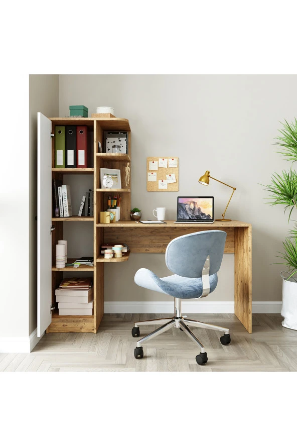 ROOMART ROMA RAFLI ÇALIŞMA MASASI , ÇALIŞMA OFİS MASASI SOL DOLAPLI ATLANTİK ÇAM