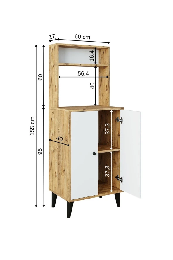 ROOMART MARA 2 KAPAKLI ÇOK AMAÇLI DOLAP KİLER DOLABI KİTAPLIK - 3