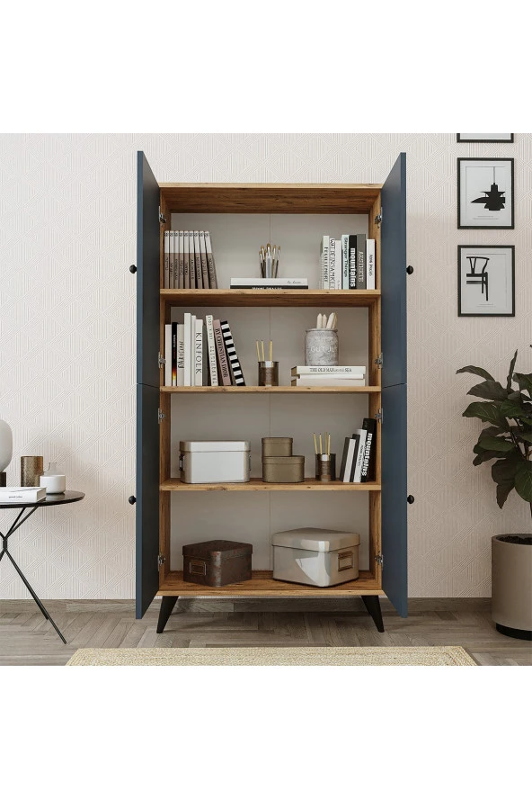 ROOMART RETRA 4 KAPAKLI ÇOK AMAÇLI DOLAP , KİLER DOLABI , KİTAPLIK ATLANTİK ÇAM-ANTRASİT - 4