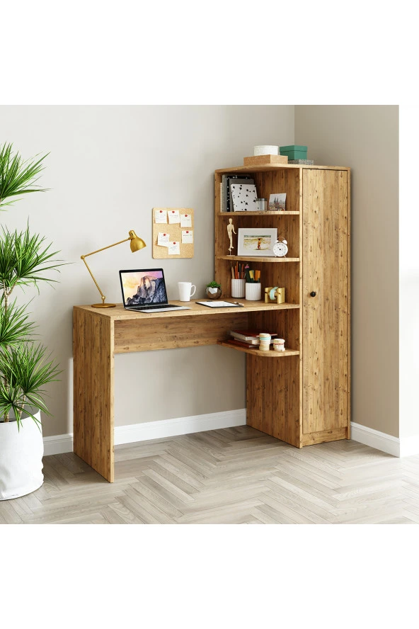 ROOMART ROMA RAFLI ÇALIŞMA MASASI  ÇALIŞMA OFİS MASASI SAĞ DOLAP ATLANTİK ÇAM - 2