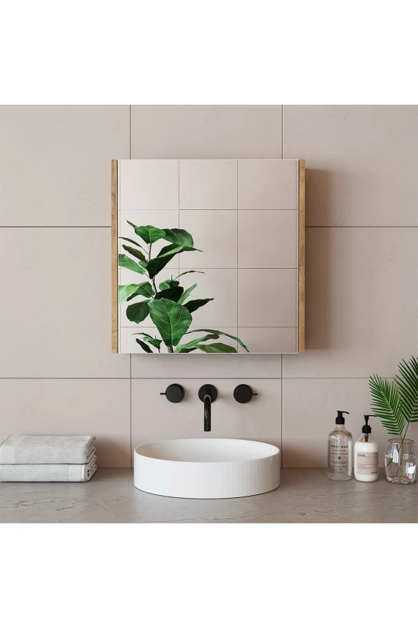 ROOMART Ad7 Kulpsuz Tek Kapaklı Ahşap-mat Beyaz Mdf 60 Cm Aynalı Banyo Üst Dolabı Banos1753
