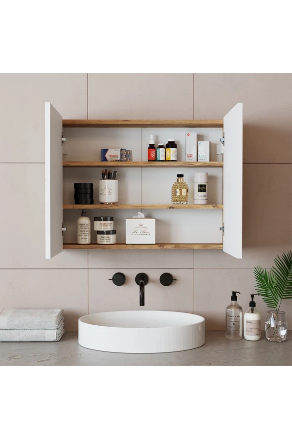 ROOMART Ad7 Kulpsuz Çift Kapaklı Ahşap-mat Beyaz Mdf 80 Cm Aynalı Banyo Üst Dolabı Banos1754 - 3