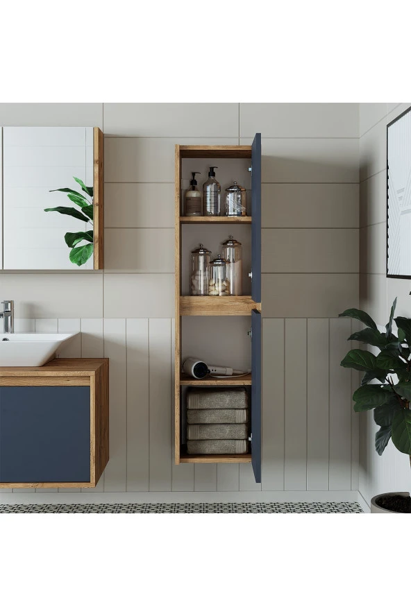 ROOMART Bd2 Ayaksız 2 Kapaklı Ahşap-antrasit 130 X 35 Cm Banyo Boy Dolabı - 4