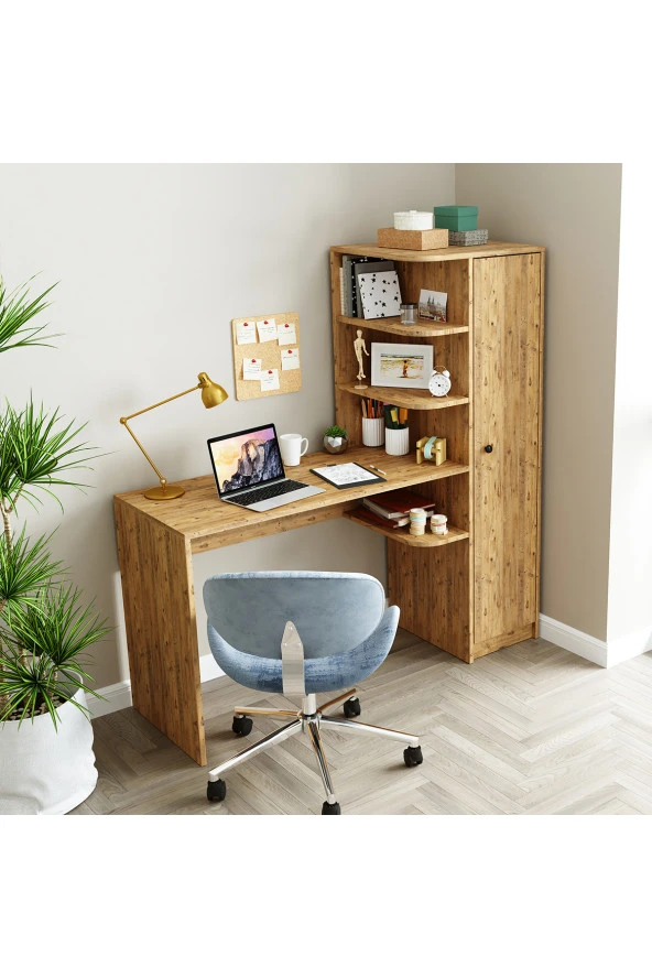 ROOMART ROMA RAFLI ÇALIŞMA MASASI  ÇALIŞMA OFİS MASASI SAĞ DOLAP ATLANTİK ÇAM - 3