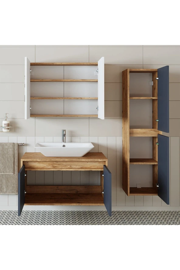 ROOMART Roomarttm7.3 Lavabolu Ahşap-antrasit Mdf 85 Cm Banyo Dolabı+ Aynalı Banyo Üst Dolabı+Boy Dolabı - 3