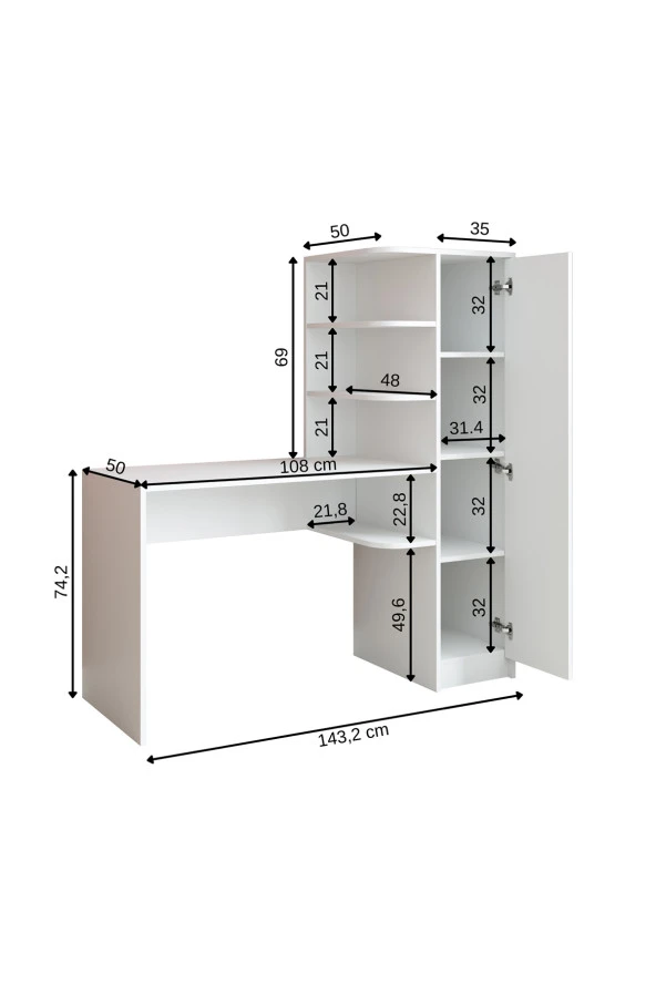 ROOMART ROMA RAFLI ÇALIŞMA MASASI , ÇALIŞMA OFİS MASASI SAĞ DOLAP MAT BEYAZ - 2