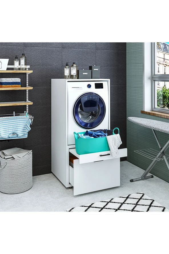 ROOMART Çamaşır-kurutma Makinesi Dolabı Mat Beyaz - Resim 2