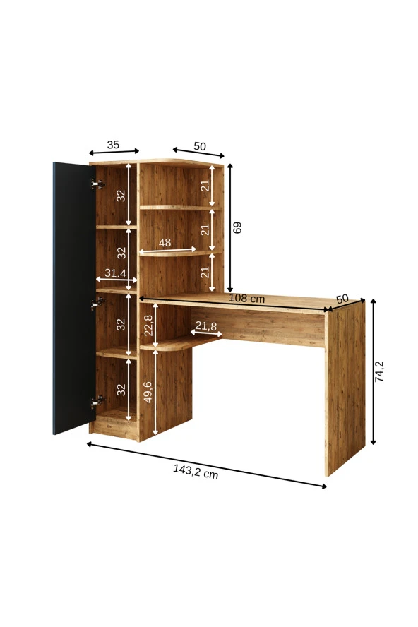 ROOMART RAFLI ÇALIŞMA MASASI , ÇALIŞMA OFİS MASASI SOL DOLAPLI ATLANTİK ÇAM - 2