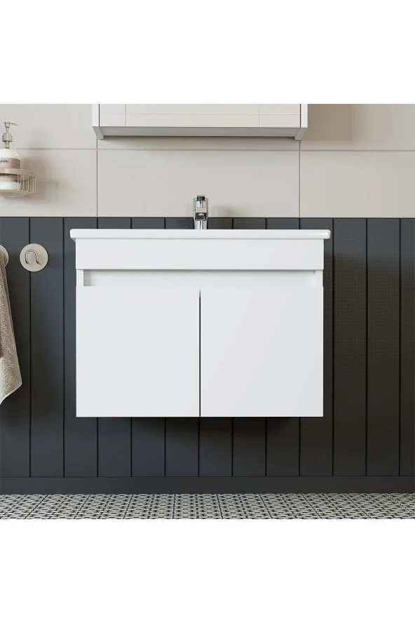 ROOMART Roomart Ld3 Ayaksız 2 Kapaklı Lavabolu Beyaz Mdf 65 Cm Banyo Dolabı - Resim 4