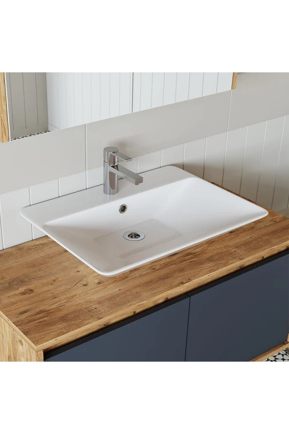 ROOMART Roomart Tm7.2 Lavabolu Ahşap-antrasit Mdf 100 Cm Banyo Dolabı + Aynalı Banyo Üst Dolabı