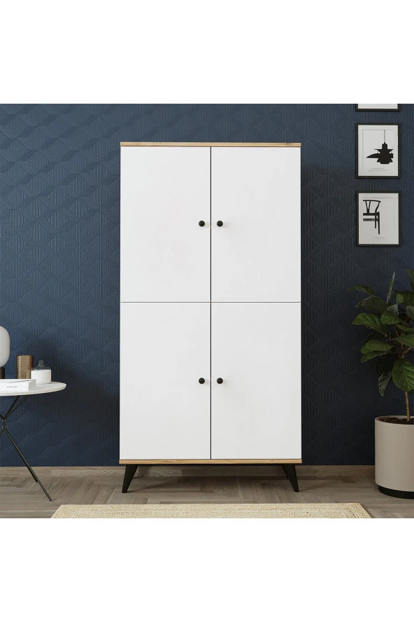 ROOMART RETRA 4 KAPAKLI ÇOK AMAÇLI DOLAP , KİLER DOLABI , KİTAPLIK ATLANTİK ÇAM-MAT BEYAZ - 3