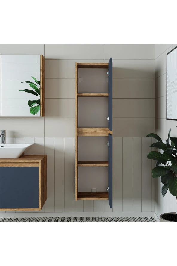 ROOMART Bd2 Ayaksız 2 Kapaklı Ahşap-antrasit 130 X 35 Cm Banyo Boy Dolabı - 5