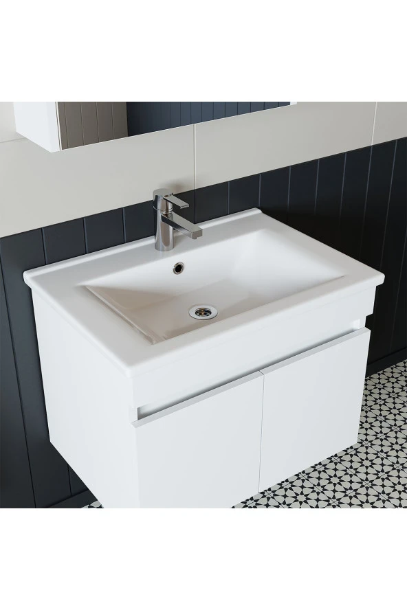 ROOMART Roomart Ld3 Ayaksız 2 Kapaklı Lavabolu Beyaz Mdf 65 Cm Banyo Dolabı - Resim 3