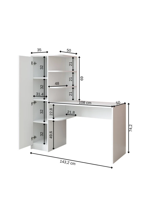 ROOMART ROMA RAFLI ÇALIŞMA MASASI , ÇALIŞMA OFİS MASASI SOL DOLAPLI MAT BEYAZ ROMA MASA SOL - 2