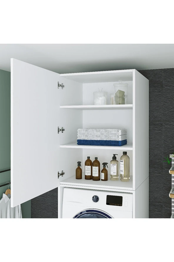 ROOMART Çamaşır-kurutma Makinesi Dolabı + Üst Dolabı Mat Beyaz 240x67 - 3