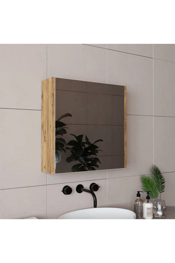 ROOMART Ad7 Kulpsuz Tek Kapaklı Ahşap-mat Beyaz Mdf 60 Cm Aynalı Banyo Üst Dolabı Banos1753 - Resim 4