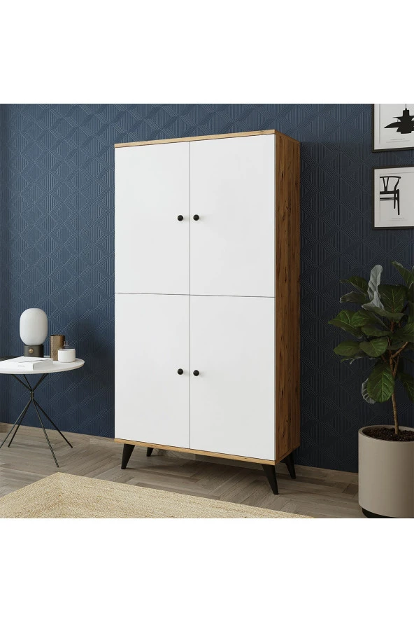 ROOMART RETRA 4 KAPAKLI ÇOK AMAÇLI DOLAP , KİLER DOLABI , KİTAPLIK ATLANTİK ÇAM-MAT BEYAZ - 5