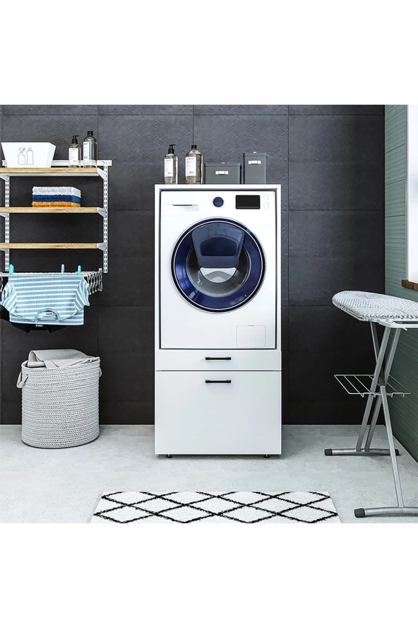 ROOMART Çamaşır-kurutma Makinesi Dolabı Mat Beyaz - Resim 3