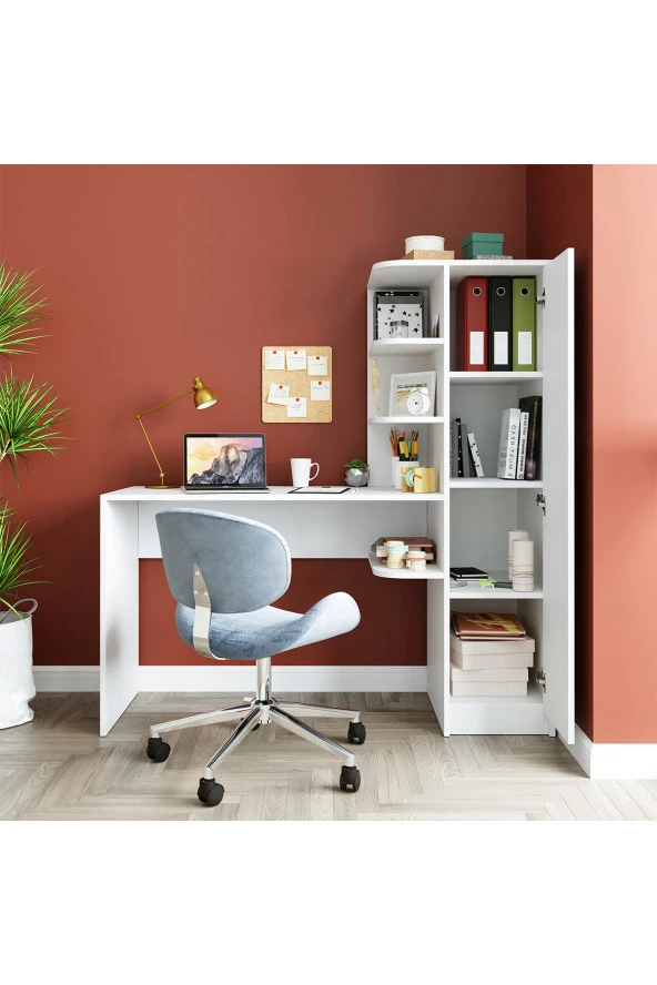 ROOMART ROMA RAFLI ÇALIŞMA MASASI , ÇALIŞMA OFİS MASASI SAĞ DOLAP MAT BEYAZ - 3