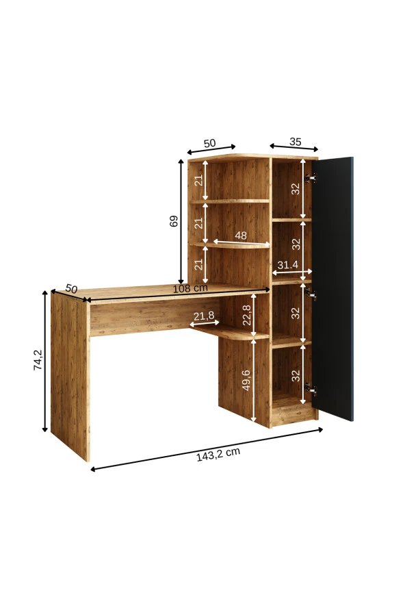 ROOMART ROMA RAFLI ÇALIŞMA MASASI , ÇALIŞMA OFİS MASASI SAĞ ATLANTİK ÇAM - 4