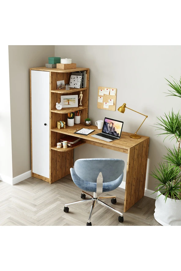 ROOMART ROMA RAFLI ÇALIŞMA MASASI , ÇALIŞMA OFİS MASASI SOL DOLAPLI ATLANTİK ÇAM - 3