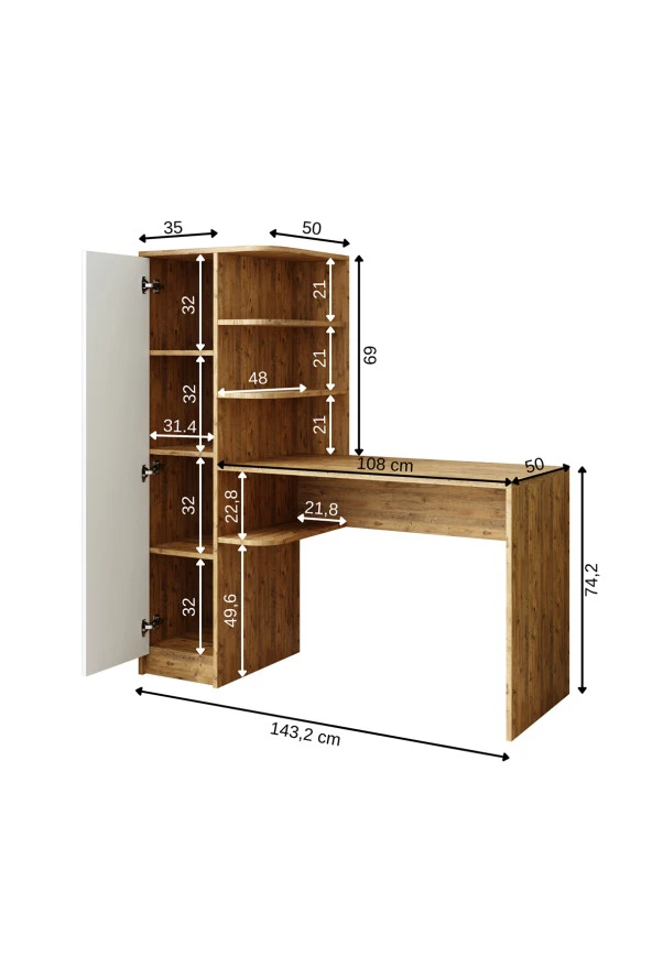 ROOMART ROMA RAFLI ÇALIŞMA MASASI , ÇALIŞMA OFİS MASASI SOL DOLAPLI ATLANTİK ÇAM - 5