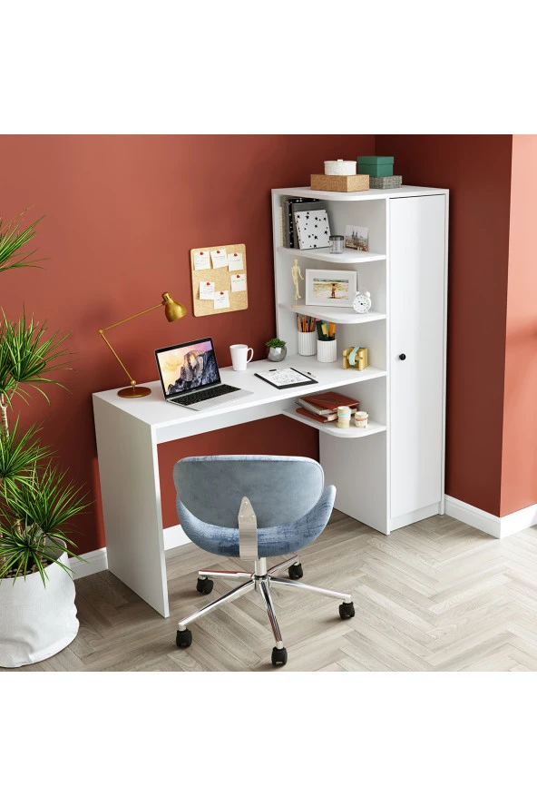 ROOMART ROMA RAFLI ÇALIŞMA MASASI , ÇALIŞMA OFİS MASASI SAĞ DOLAP MAT BEYAZ - 4