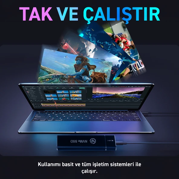 NPO DK02 NVMe M.2 900/1000Mb/s 512GB USB-A/Type-C Kablolu Taşınabilir Harici SSD - Resim 4