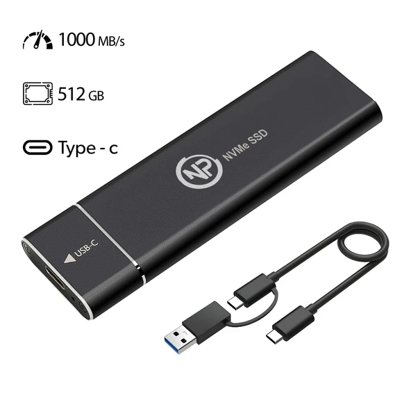 NPO DK02 NVMe M.2 900/1000Mb/s 512GB USB-A/Type-C Kablolu Taşınabilir Harici SSD - Resim 2