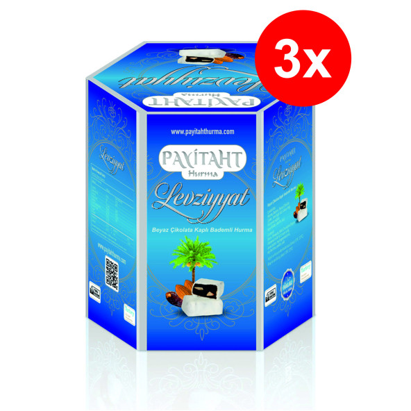 Levziyyat - Beyaz Çikolata Kaplı Bademli Hurma 250gr X3 Paket