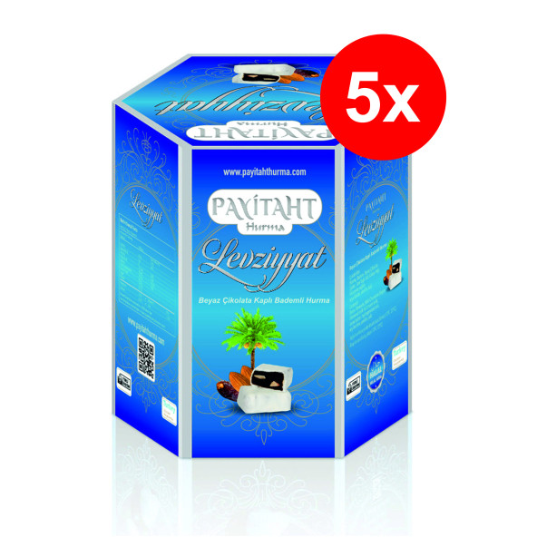 Levziyyat - Beyaz Çikolata Kaplı Bademli Hurma 250gr X5 Paket