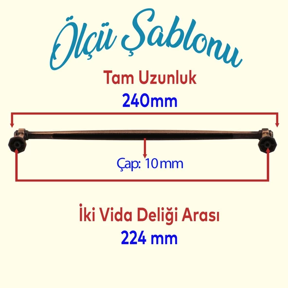 Sütun Düz Metal 224 mm Eskitme Antik Bakır Mobilya Mutfak Çekmece Dolap Dolabı Kulpu Kulbu Kulpları - 2