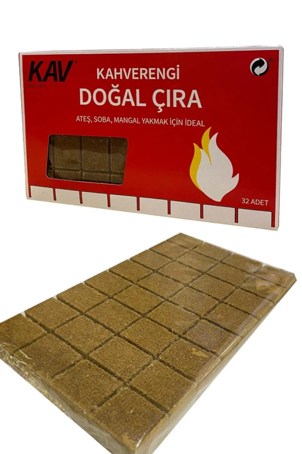 KAV Ateş-Soba-Mangal İçin Kahverengi Doğal Çıra 32'li Paket