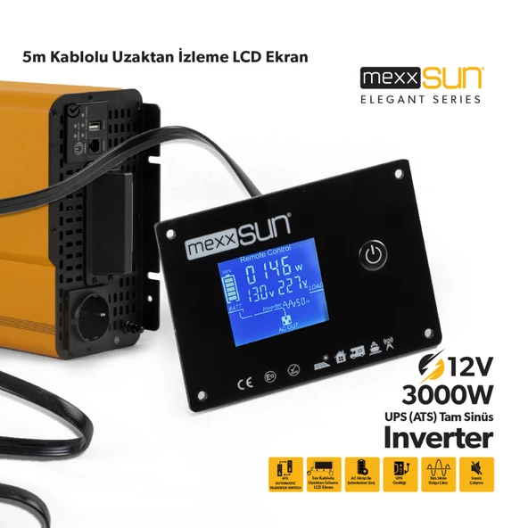Mexxsun Tam Sinus Ups (Remote Ekran) 12V 3000W İnverter - 5