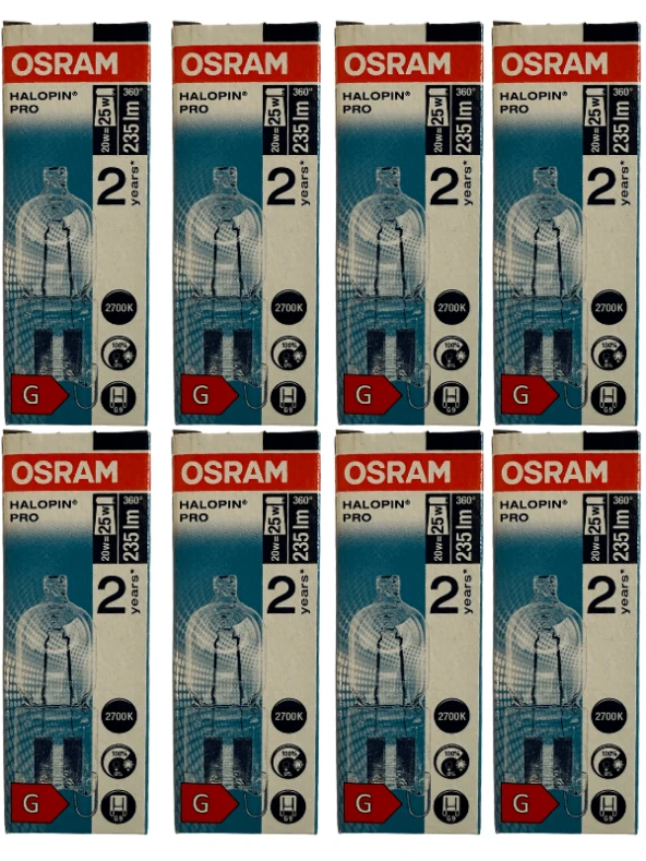 Osram Halopin Pro 20W (25W) 2700K (Sarı Işık) G9 Duylu Halojen Ampul (8 Adet)