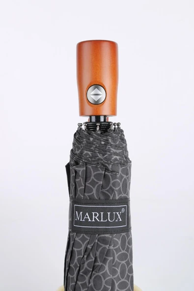 Marlux Geometrik Vakko Desen Ahşap Saplı Tam Otomatik Premium Lüks Kadın Şemsiye M21MAR1002LR001 - Resim 3