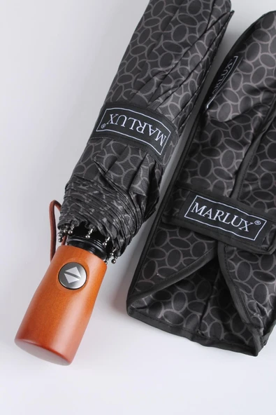 Marlux Geometrik Vakko Desen Ahşap Saplı Tam Otomatik Premium Lüks Kadın Şemsiye M21MAR1002LR001 - Resim 2