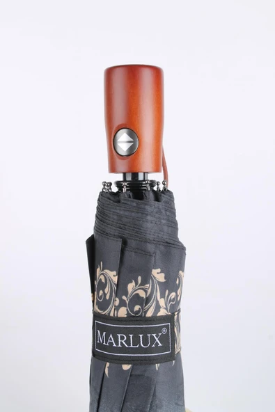 Marlux Gri Desenli Ahşap Saplı Tam Otomatik Premium Lüks Kadın Şemsiye M21MAR1002LR006 - Resim 3