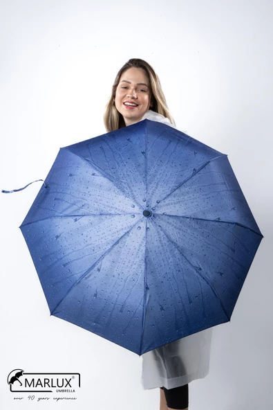 Marlux Koyu Mavi Su Damlası Tam Otomatik Kadın Şemsiye M21MAR709R001