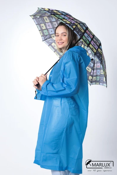 Marlux Nostalji Kaset Desenli 8 Telli Manuel Rüzgara Dayanıklı Şemsiye M21MAR606R01 - Resim 7