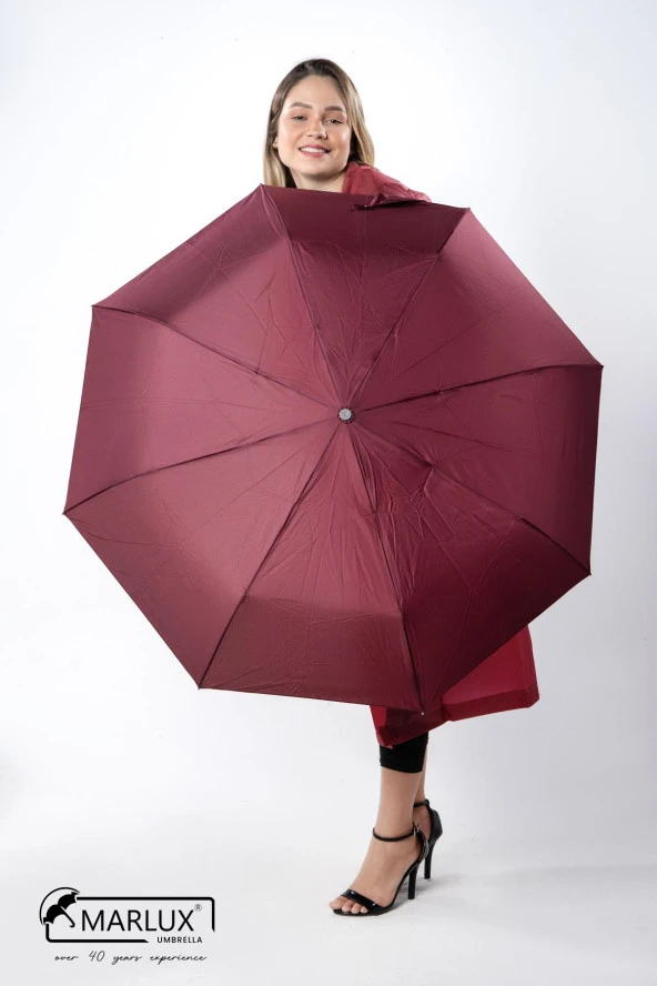 Marlux 8 Telli Tam Otomatik Rüzgara Dayanıklı Özel Sap Tasarımlı Şemsiye Bordo MPR2004 ürün görseli 1